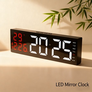 Оптовые поставки: Настенные электронные часы LED с будильником, термометром, календарем, памятью, голосовым управлением, подсветкой и таймером для спальни/стола - Product Image 1