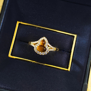 Nouvelle bague en argent S925 avec pierre œil de tigre, forme de <span class=keywords><strong>gourde</strong></span>, bague de contour, style tendance et polyvalent pour femmes - Product Image 2