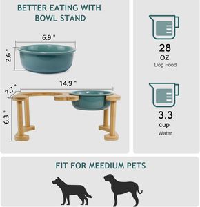 Set di Ciotole per Animali Domestici in Ceramica Stile Romanico con Supporto in Legno di Bambù - Product Image 6
