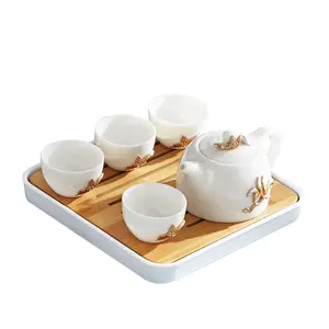 ضوء الفاخرة الصينية السفر الكونغ فو 6 قطعة طقم شاي هدية مربع المحمولة السيراميك الخزف خدمة شاي بالأعشاب المزهرة كأس حفل الشاي إبريق الشاي