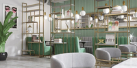 Bancone Bar di Design Moderno e Lussuoso in Acciaio Inox e Vetro Temperato per Caffetteria/Ristorante, Decorazione d'Interni 10x15ft