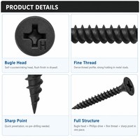 Vis à cloison sèche 3,5x32mm à filetage fin, phosphatées noires, vis autotaraudeuses à tête trompette pour bois