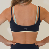 Soutien-gorge de sport pour femme à logo personnalisé OEM, double contraste, col en U, bretelles réglables, dos ouvert, élastique quadridirectionnel, avec coussinets amovibles
