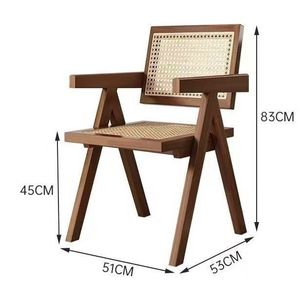 Chaise de Salle à Manger en Bois Massif Chandigarh avec Dossier Rembourré, Style Moderne Nordique Vintage Wabi-Sabi, Chaise de Loisirs en Rotin pour Usage Domestique - Product Image 5