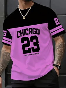 T-<span class=keywords><strong>shirt</strong></span> court pour <span class=keywords><strong>homme</strong></span> avec impression numérique 3D, design de maillot de football numéro 23 et 33, <span class=keywords><strong>rose</strong></span> et noir, streetwear, <span class=keywords><strong>tee</strong></span>-<span class=keywords><strong>shirt</strong></span> de sport, logo emblématique, respirant - Product Image 2