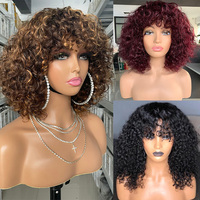Perruque Afro Bouclée Profonde Ombre Marron Mayqueen10A, Cheveux Humains de Vison Bruts Indiens à Cuticule Entière, Perruques Bob Sans Lacet Frontal Avec Frange