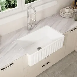 30 Inch Cupc Rectangle Single Bowl White Undermount Ceramic Kitchen Farmhouse Sink