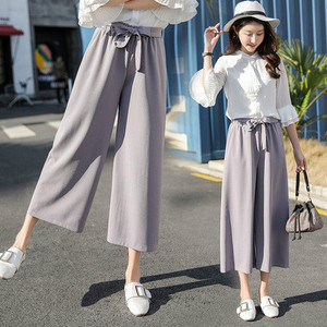 Wide Leg Pants High Waist <b>Drawstring</b> Breathable Cropped Casual Women's <b>Trousers</b> Street Style Korean Fashion - Product Image 3