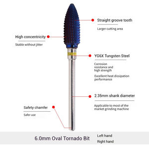 Fraise à ongles ovale Tornado de 6,6 mm, fraise à ongles volcanique 4x, fraise à ongles petite, fraise à ongles en carbure conique 5 en 1, fabriquée en Chine - Product Image 2