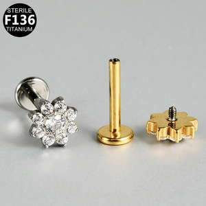 Clous d'oreilles en titane F136 plaqués or stériles avec zircon, bijoux de lèvre, piercing pour femmes, cadeau - Product Image 1