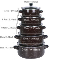 Ensemble de 5 casseroles en émail moucheté, tailles complètes 16/18/20/22/24 cm, couvercle en verre pour tous les besoins de cuisson à domicile