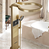 Système de douche LED multifonctionnel en aluminium de style contemporain doré, eau chaude/froide, pluie, lavabos de salle de bain, bidets