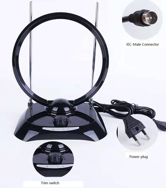 High Gain 38dbi HDTV DVB Indoor TV Antenna With IEC-Male Connector and Trim Switch