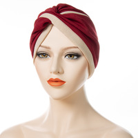 Contraste Color algodón Patchwork árabe Dubai Islam musulmán mujer Hijabs bufandas gorras musulmán mujeres Hijab gorra bufanda turbante sombrero