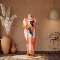 Robe Boubou Africaine Rayée pour Femme, Imprimé Coloré, Col en V, Ample, en Polyester, Longue Maxi, Grande Taille, pour Mariage, Église, Fête, Été