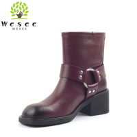 Bottines pour femmes Bottes anglaises élégantes Conception de boucle Bout rond Wedges Bottes de moto antidérapantes