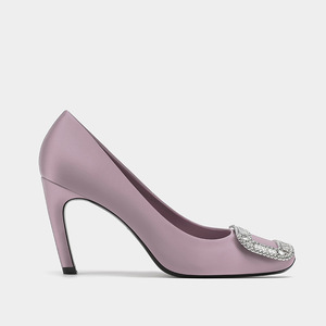 8cm Silk Material Bridal Shoes Slip-On Summer Women's High <b>Heels</b> Pumps <b>Toe</b> Crystal Buckle Breathable Anti-Slippery Size 34-40 - Product Image 4