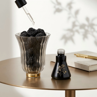 Diffuseur d'huiles essentielles en pierre de lave noire avec support en verre, désodorisant d'ambiance, vente en gros