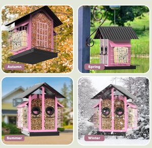 Металлическая кормушка для птиц для наружного использования, прямые продажи с глобальной платформы фабрики, кормушки для диких птиц, для кардиналов, с большой крышей и поддоном - Product Image 5