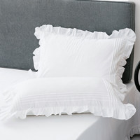 Taies d'oreiller rectangulaires en sergé 100 % coton, style enveloppe, lot de deux, bords volantés style princesse, blanc