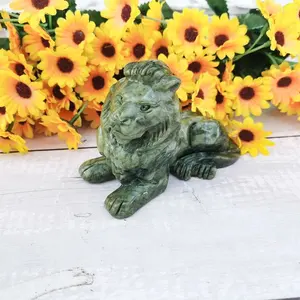 New Design Hand Polished Stone Animal Crystals Crafts Xiuyan Jade Lion Carving For Gifts