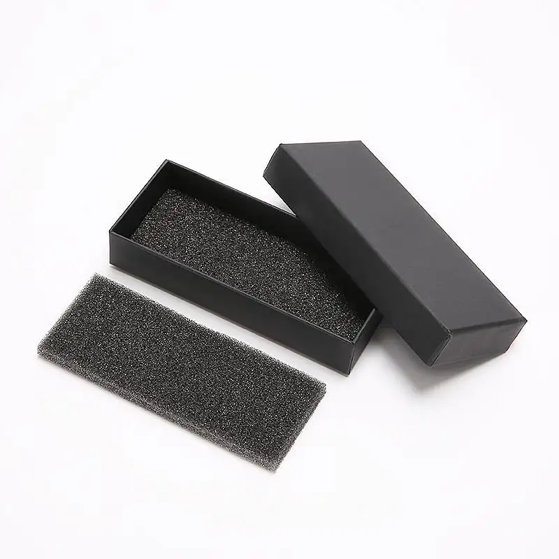 Caja de embalaje con tapa negra y Base, producto electrónico con insertos de esponja, mate