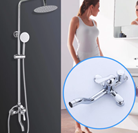 Ensemble de douche apparent thermostatique en laiton ABS chromé poli avec mitigeur à poignée unique, barre coulissante, jet de pluie doux et robinet mural