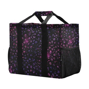 <b>Extra</b> <b>Large</b> Black Leopard <b>Print</b> Patterns Customs logo Mesh Pocket Wash Tote Beach Bag - Product Image 2