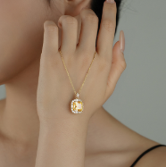 S925 <b>Sterling</b> <b>Silver</b> Square Yellow Gem Halo Pendant <b>Necklace</b> Retro High Grade Women Banquet DateGift Versatile Clavicle <b>Necklace</b> - Product Image 5
