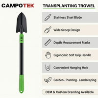 Herramienta de trasplante extensible de 28-38 pulgadas con mango largo, agarre ergonómico verde mate acanalado y orificio para colgar, pala de jardinería para plantar