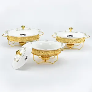 Conjunto aquecedor de alimentos 1.0/1.5/2.0l, conjunto oval de cerâmica com coroa de ouro