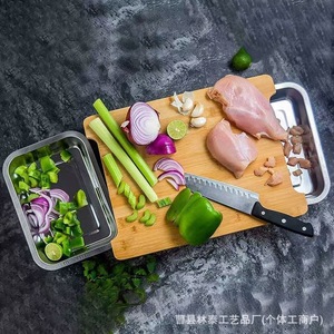 Planche à découper en bambou avec plateau de rangement rectangulaire pour la préparation des légumes en cuisine - Product Image 3