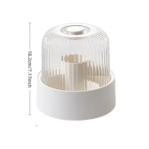 Wholesale plastic office stationery desktop finishing accessories Light luxury rotary pen holder with cover dust storage box