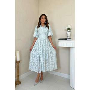 Vestido Casual Diario Transpirable de Manga Abullonada con Cinturón, Cuello Vuelto y Diseño Vintage Tejido en Línea A - Product Image 5