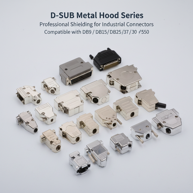 Metal D-SUB Backshell Hood Kit 90°/180° Straight/Right Angle Zinc Alloy DB Connector Housing for Industrial Cable Assembly