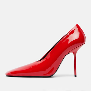 รองเท้าส้นสูงทรงสลิมแบบกำหนดเองสำหรับผู้หญิง รองเท้าหัวเหลี่ยม รองเท้าทำงานแบบเรียบง่าย รองเท้าแต่งงานแบบหนังแก้ว รองเท้าส้นเข็มแบบหนังกลับ - Product Image 5