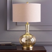 Lampe de table moderne de luxe en verre doré avec abat-jour en tissu, lumière décorative pour chambre à coucher, salon, hôtel, décoration intérieure