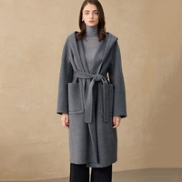 Abrigo Largo con Capucha de Lana de Alta Calidad Weisilili para Mujer, Abrigo de Lana de Alpaca de Doble Cara Personalizado con Cinturón