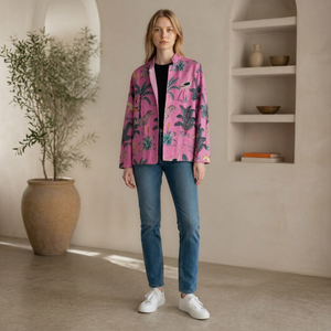 Jungle Toile Printed Velvet <b>Jacket</b> Floral Handmade Indian Boho Coat <b>Bridal</b> Outerwear Elegant Bridesmaid Gift Blazer - Product Image 1