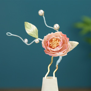 Nueva horquilla para el cabello de estilo chino con diseño floral rosa dulce para novias que usan batas de la mañana, juvenil y adecuada para el maquillaje, tradicional - Product Image 3