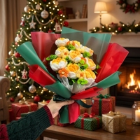 Bouquet de 3 roses rouges faites à la main en crochet, fleurs artificielles tricotées pour bouquet de mariée, cadeau de remise de diplôme, décoration de maison pour les fêtes