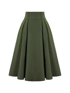 Falda Larga Casual de Primavera y Otoño, Estilo Vintage, Plisada, Tipo Corsé, Cintura Alta, Corte en A, con Bolsillos para Mujer - Product Image 4