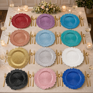 Plato Decorativo de Plástico Plateado, Dorado o Coral con Diseño Personalizado para Bodas, Fiestas, Baby Showers, Aniversarios y Cenas - Product Image 1