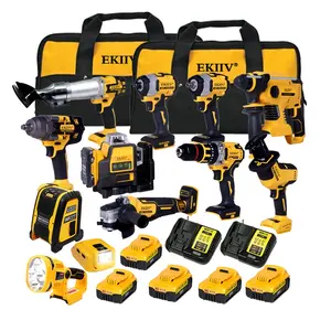 12 Pcs 21V Battery Brushless Cordless Multi Tools Power Tools Electric Saw Polisher Drill Combo Kit Wrenches Tool Set