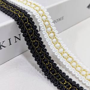 Bordure en <span class=keywords><strong>dentelle</strong></span> perlée de luxe avec broderie en fil doré noir/blanc, accessoires vestimentaires pour robe de mariée, sac et textile de maison - Product Image 1