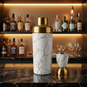 Ensemble de barware de luxe moderne et durable en 2 pièces comprenant : 1 shaker à cocktail droit et 1 doseur double face - Product Image 3