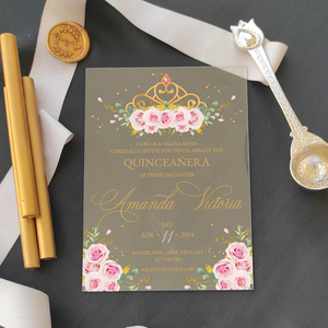 Carte d'invitation à un anniversaire personnalisé floral de princesse seize ans carte d'invitation roses en acrylique transparent avec enveloppe et sceau de cire - Product Image 6