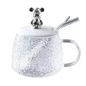 Tasse mignonne avec couvercle cuillère tasse à eau en verre résistant à la chaleur tasse à café de bureau pour femme tasse à thé domestique