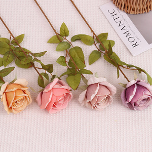 Rosa Artificial de Seda, Tallo Único, Estilo Europeo Vintage, Decoración Floral para Pasillos de Salones de Boda, Decoración del Hogar, Suave - Product Image 3