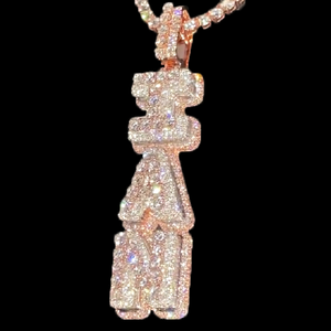 ヒップホップ モアサナイト ペンダント VVS バゲットカット 925シルバー 縦型 アイスアウト ネームレター カスタム モアサナイト ペンダント ダイヤモンドテスター合格 - Product Image 1